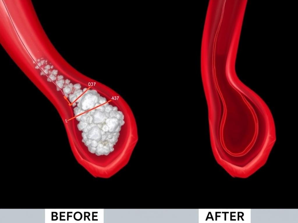 Before and after images of an artery treated for calcium build-up Before and after images of an artery treated for calcium build-up