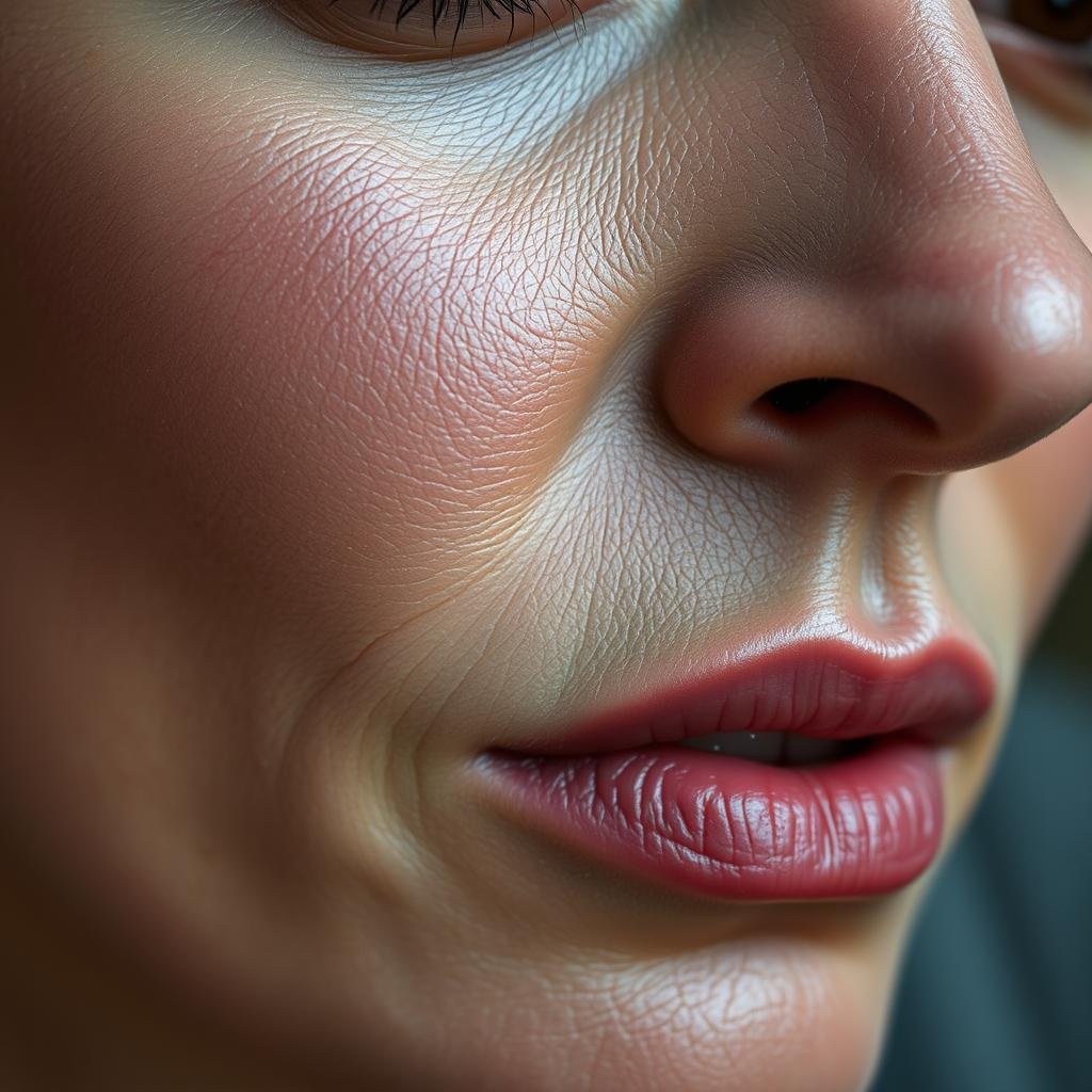 Close-up of dull, sagging skin related to B3 deficiency