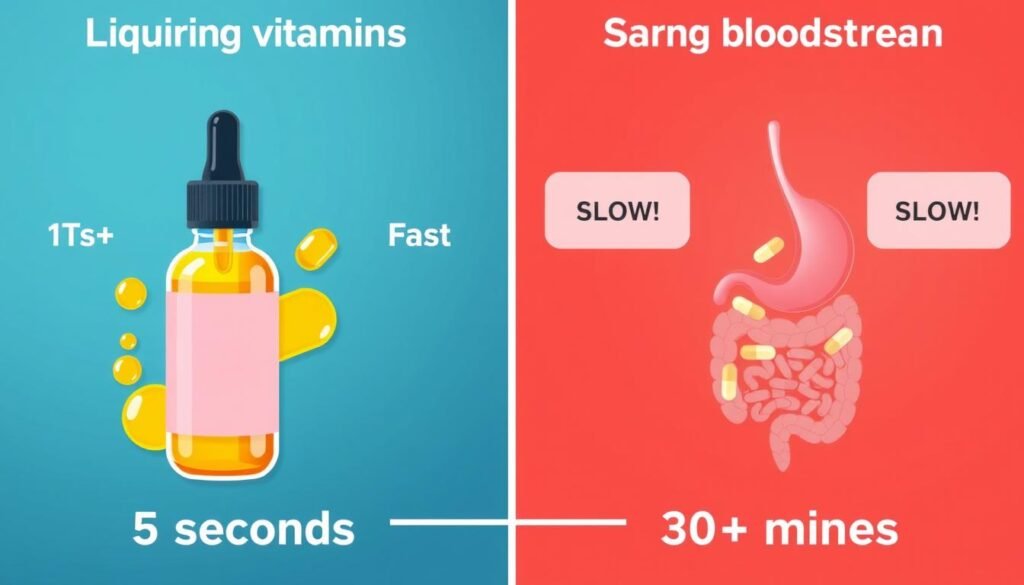 Comparison of absorption rates between liquid drops and traditional pills
