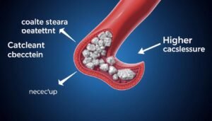 Diagram showing calcium build-up in arteries and high blood pressure effects