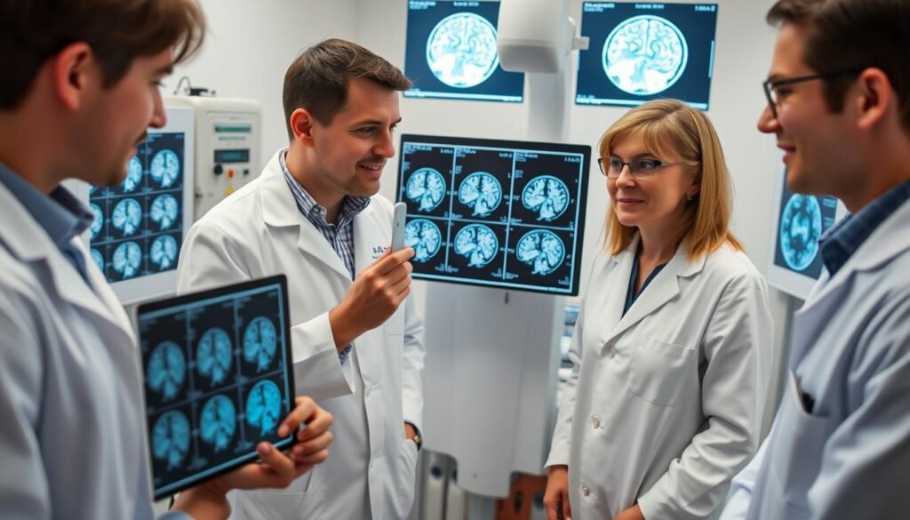 Doctors at University College London celebrating breakthrough Huntington's disease treatment