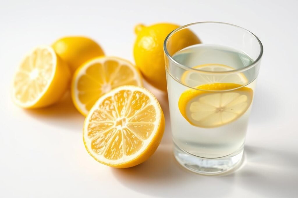 Fresh lemons and a glass of warm lemon water for liver health