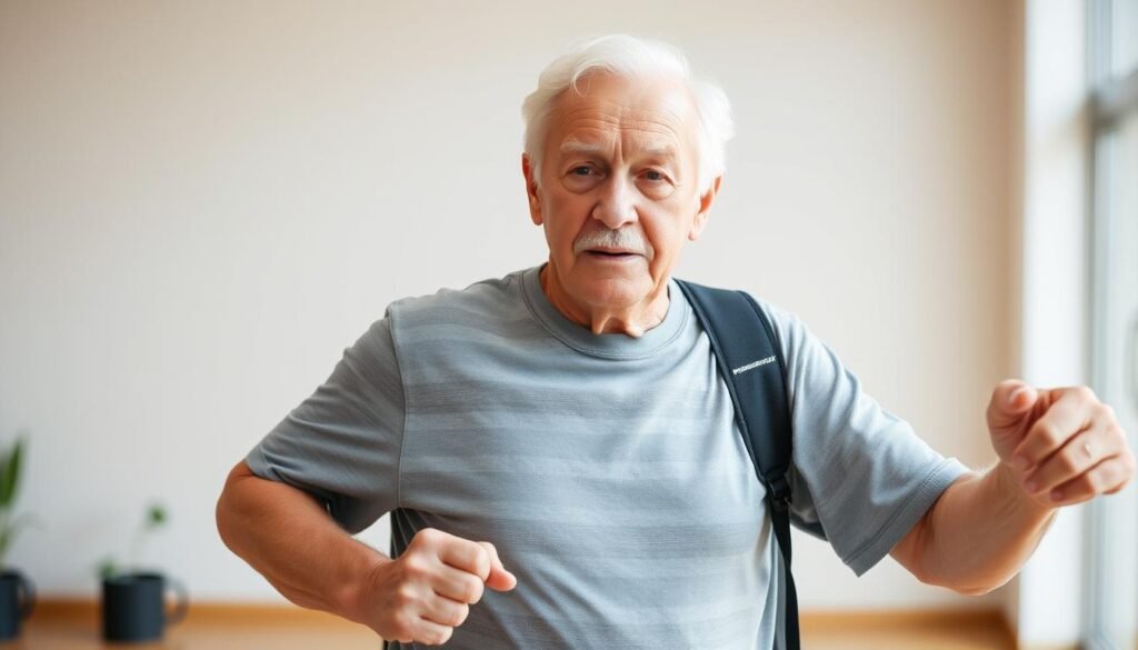 Older adult exercising despite health challenges