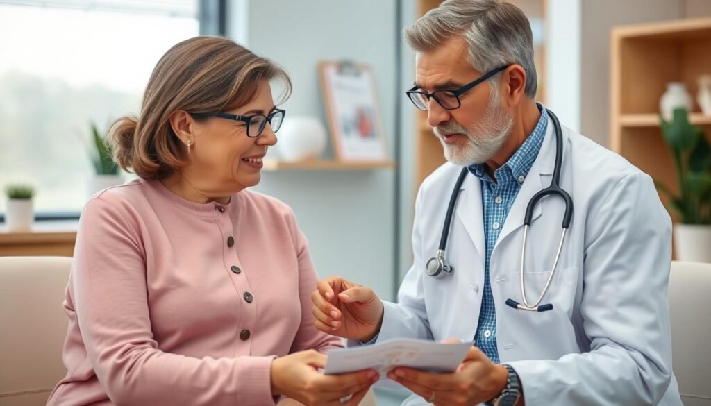 Person discussing health plan with doctor Person discussing health plan with doctor