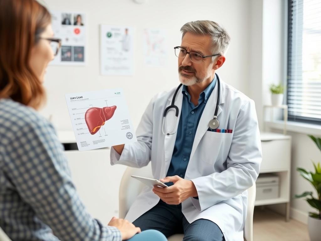 Person discussing liver health with healthcare provider