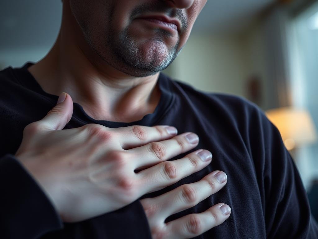 Person experiencing rapid heart rate and breathing, early signs of sepsis Person experiencing rapid heart rate and breathing, early signs of sepsis