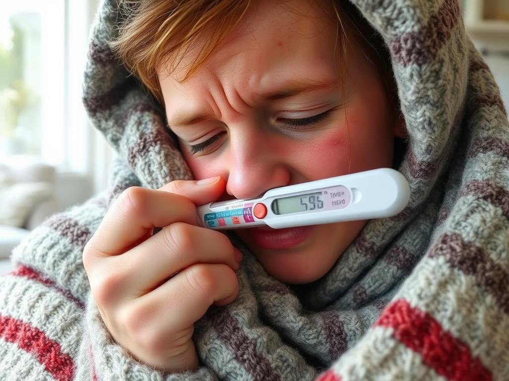 Person with fever and chills, early signs of sepsis Person with fever and chills, early signs of sepsis