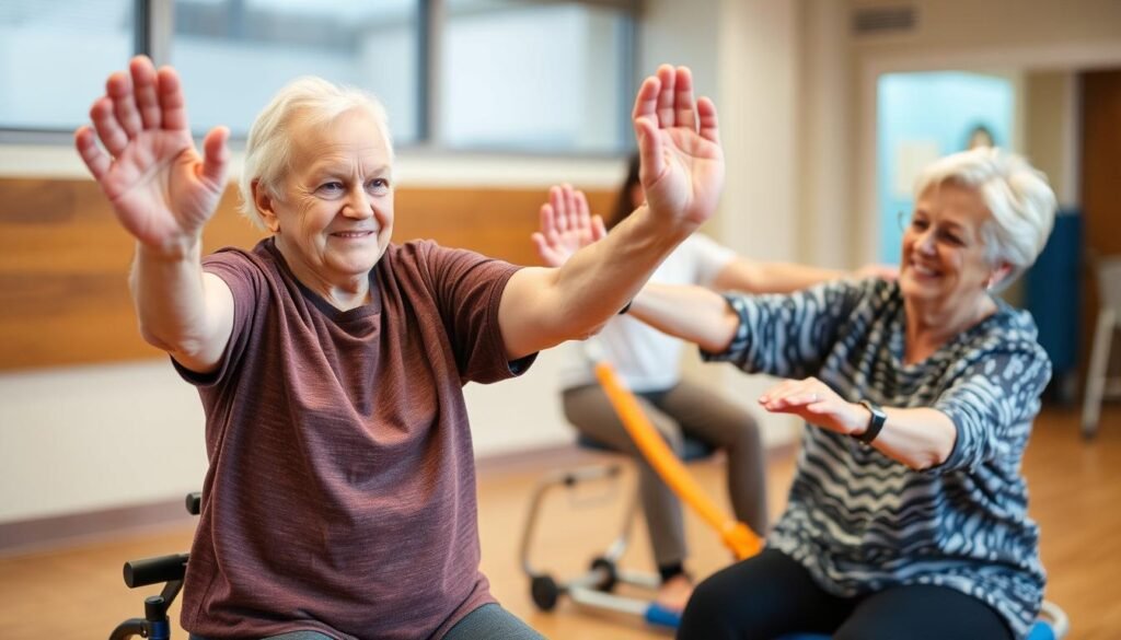 Person with mobility limitations doing adapted exercises