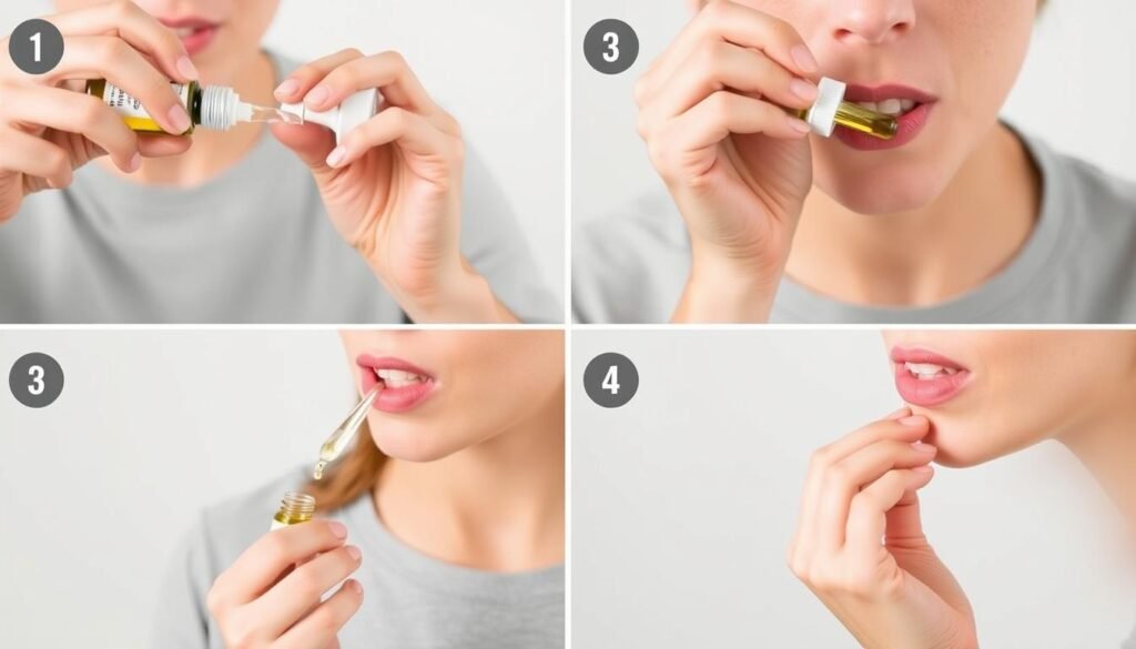 Step-by-step demonstration of using Ancient Herbal B-Vitamin Drops