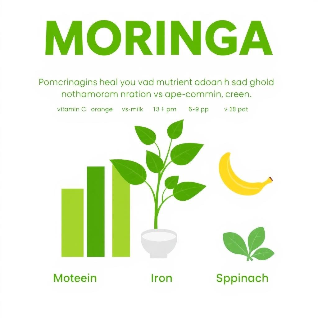 Visual comparison of Moringa's nutrient content compared to common foods showing its superior nutritional profile
