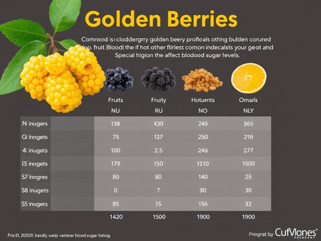 A nutritional comparison showing golden berries and their blood sugar benefits compared to other fruits A nutritional comparison showing golden berries and their blood sugar benefits compared to other fruits