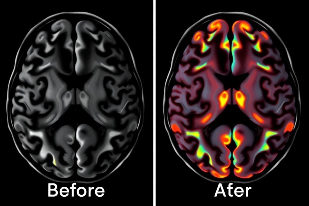 Before and after brain scans showing improved metabolism with ketogenic diet to prevent dementia Before and after brain scans showing improved metabolism with ketogenic diet to prevent dementia