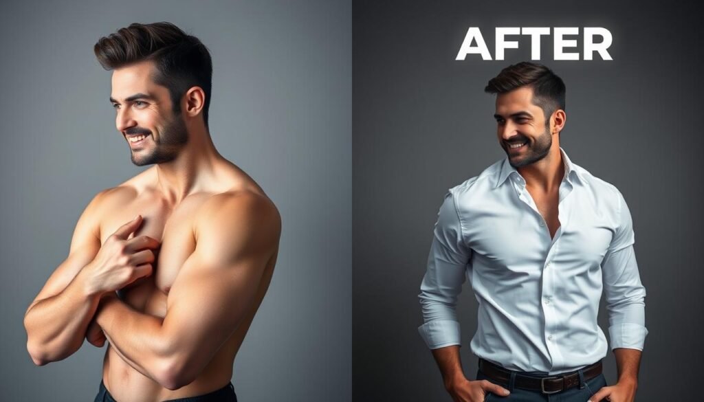 Before and after representation of Semenoll's effects on semen volume