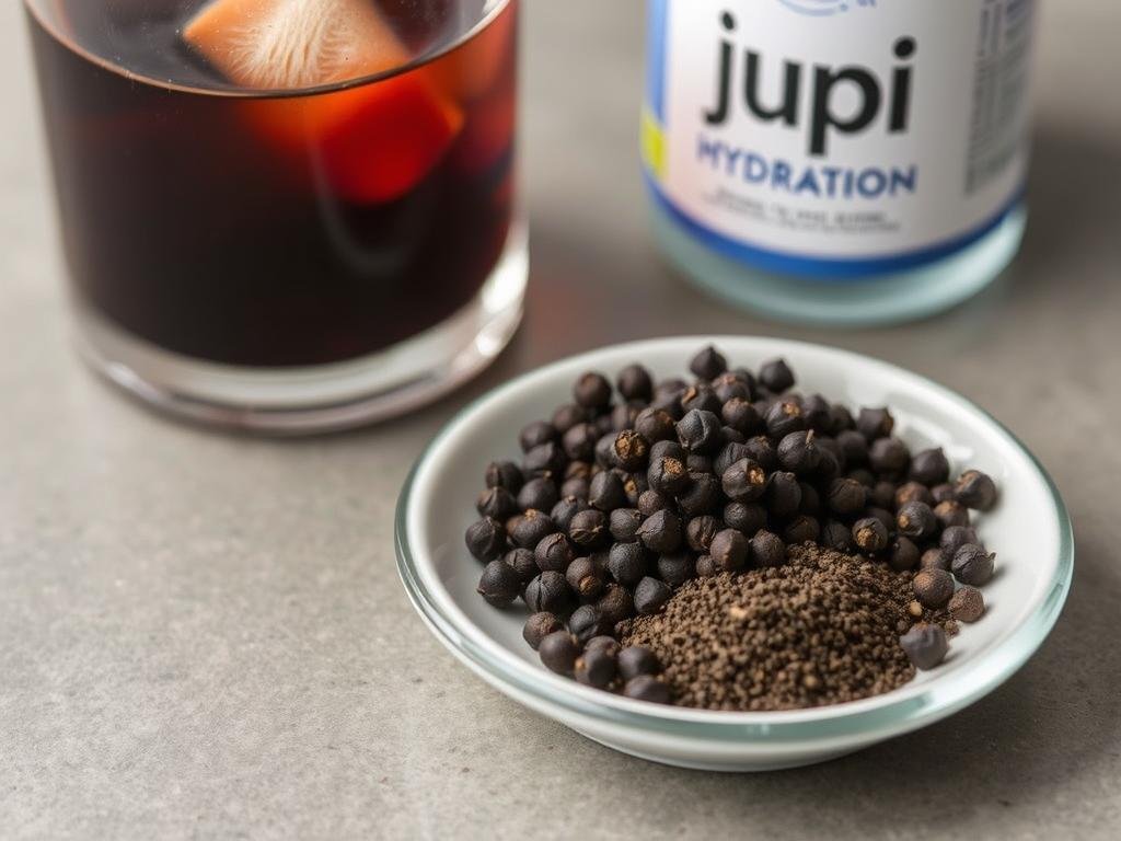 Black pepper corns used in Jupi Hydration to enhance absorption Black pepper corns used in Jupi Hydration to enhance absorption