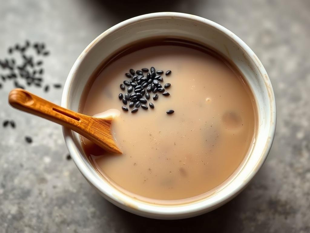 Black sesame soup dessert for preventing grey hair Black sesame soup dessert for preventing grey hair