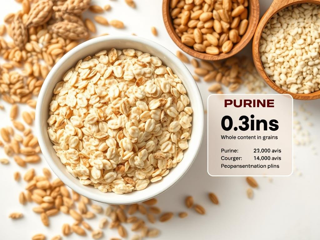 Bowl of oatmeal with grains showing purine content