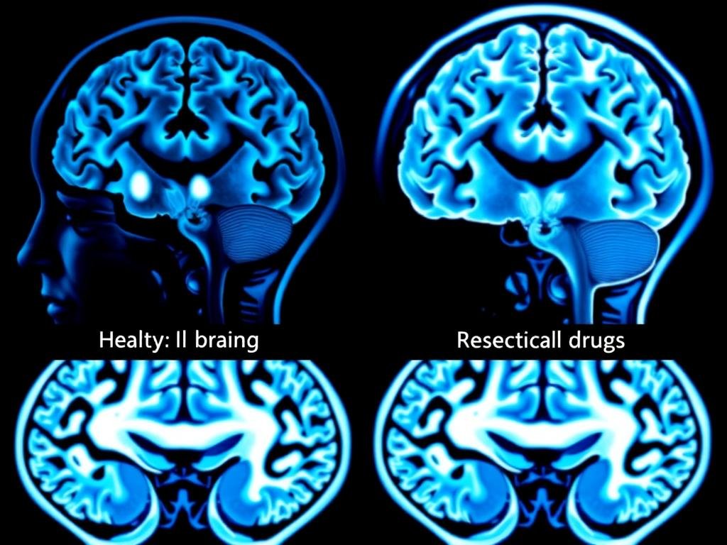 Brain scan comparison showing effects of drug use versus healthy brain Brain scan comparison showing effects of drug use versus healthy brain