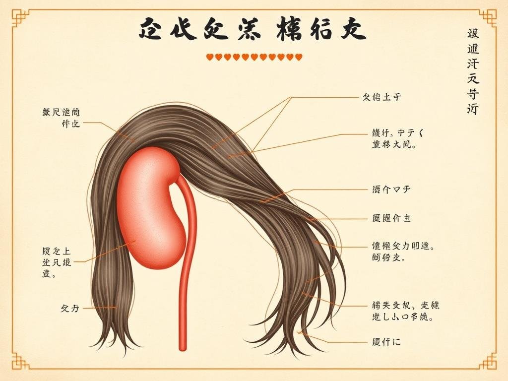 Chinese medicine diagram showing the connection between kidneys and hair health