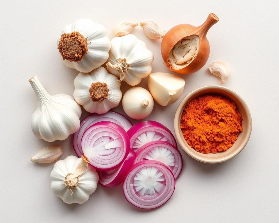 Common foods that cause bad breath including garlic, onions, and spicy foods