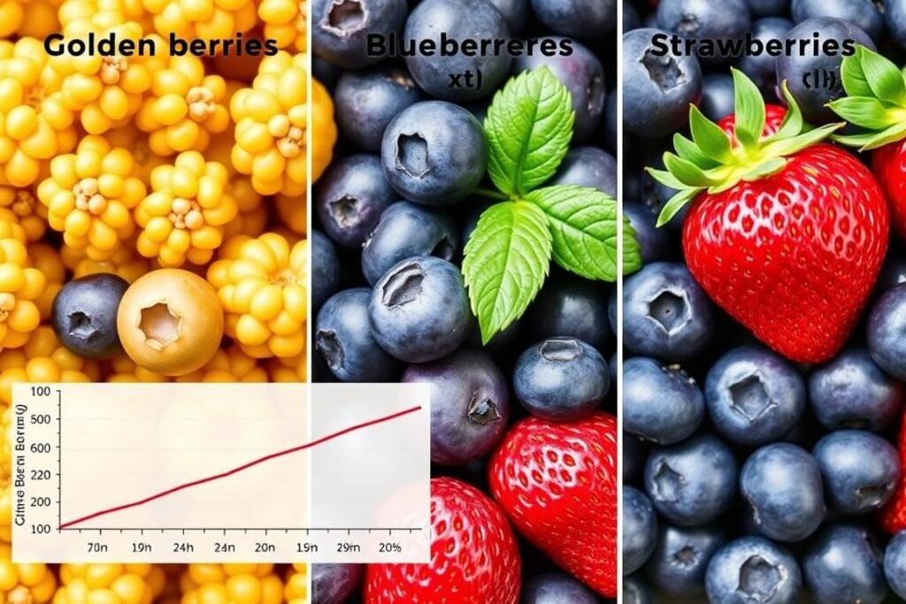 Comparison of different berries showing their relative effects on blood sugar levels Comparison of different berries showing their relative effects on blood sugar levels