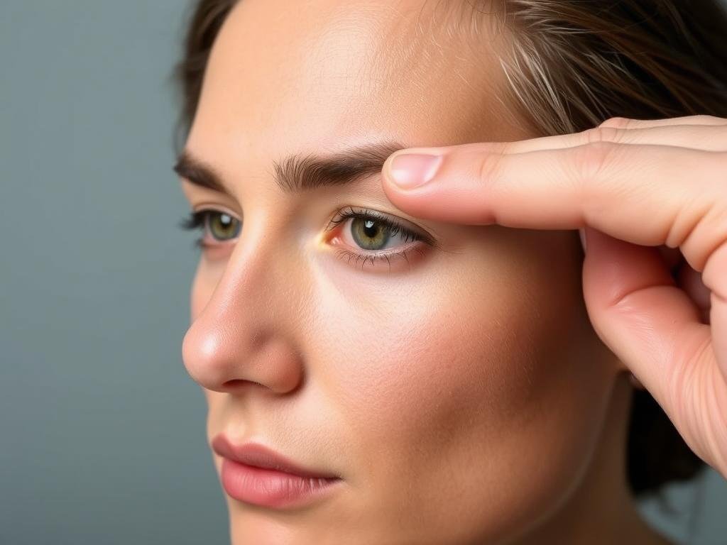 Demonstration of pressing the Yuyao point in the middle of the eyebrow Demonstration of pressing the Yuyao point in the middle of the eyebrow