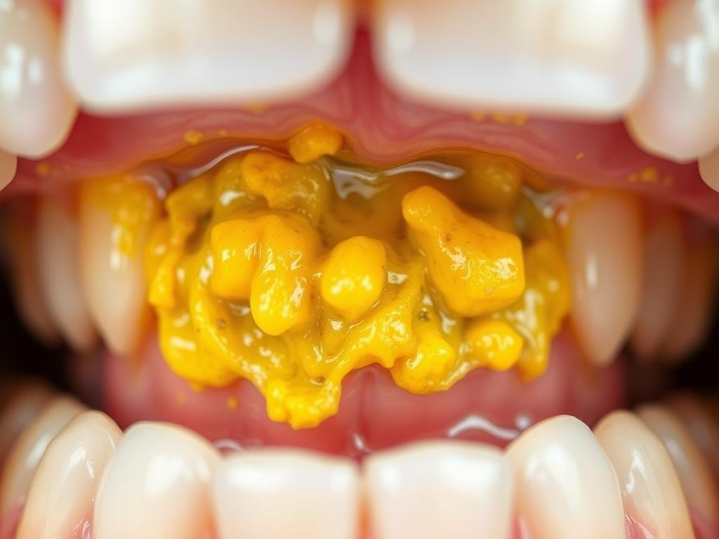Dental plaque buildup caused by poor oral hygiene
