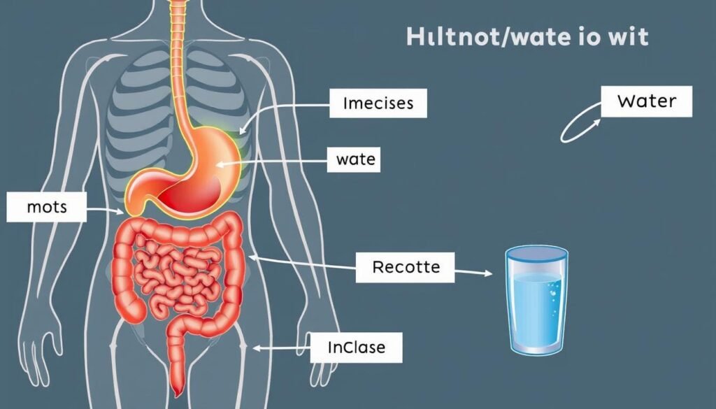 Diagram of digestive system showing effects of hot water Diagram of digestive system showing effects of hot water