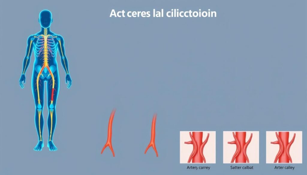 Diagram showing progression of arterial calcification from feet upward Diagram showing progression of arterial calcification from feet upward