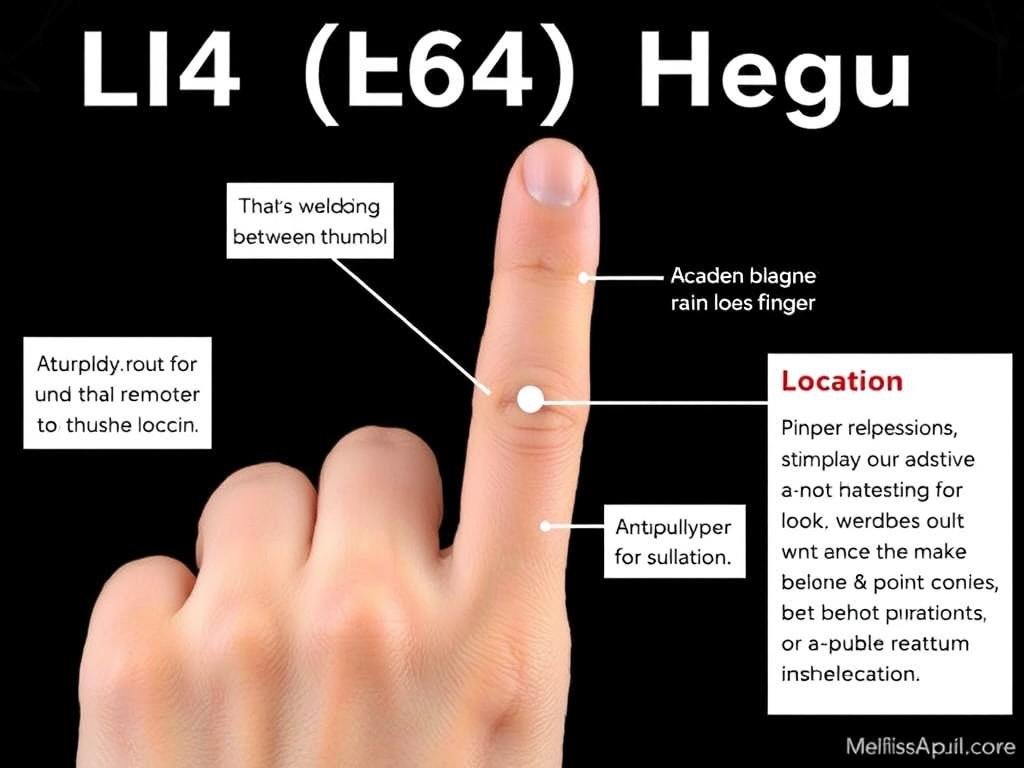 Hand showing LI4 point location between thumb and index finger Hand showing LI4 point location between thumb and index finger