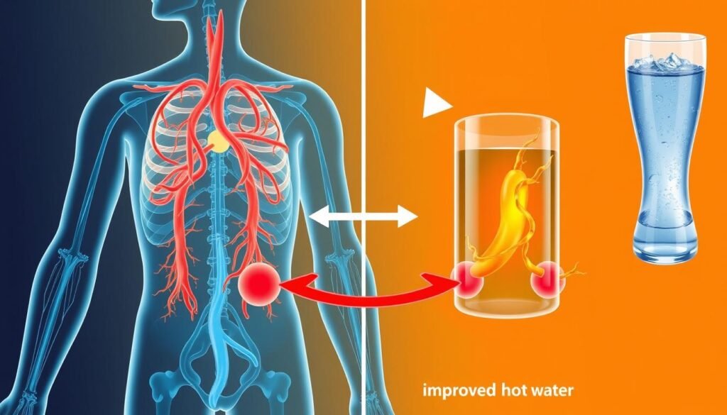 Illustration of improved blood circulation from drinking hot water Illustration of improved blood circulation from drinking hot water