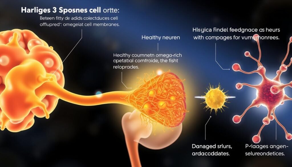 Illustration showing how omega-3 fatty acids protect brain cells to prevent dementia Illustration showing how omega-3 fatty acids protect brain cells to prevent dementia
