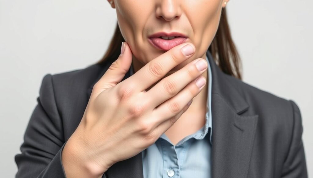 Person covering mouth due to chronic bad breath concerns