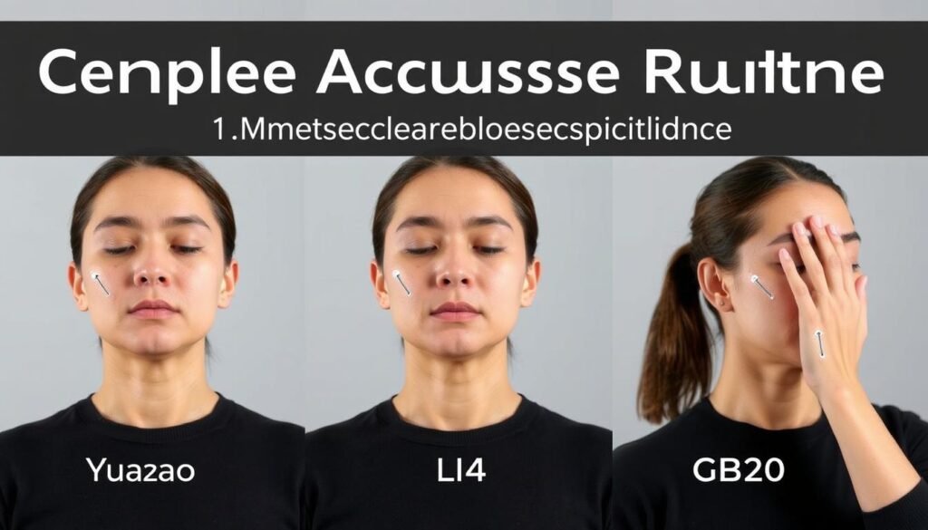 Person demonstrating the complete tension headache relief routine Person demonstrating the complete tension headache relief routine