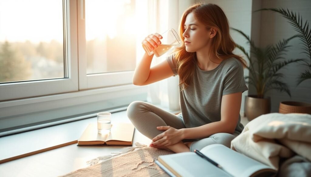 Person enjoying morning hot water ritual as part of healthy lifestyle Person enjoying morning hot water ritual as part of healthy lifestyle