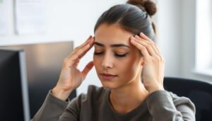 Person performing acupressure around their eyes to relieve digital eye strain