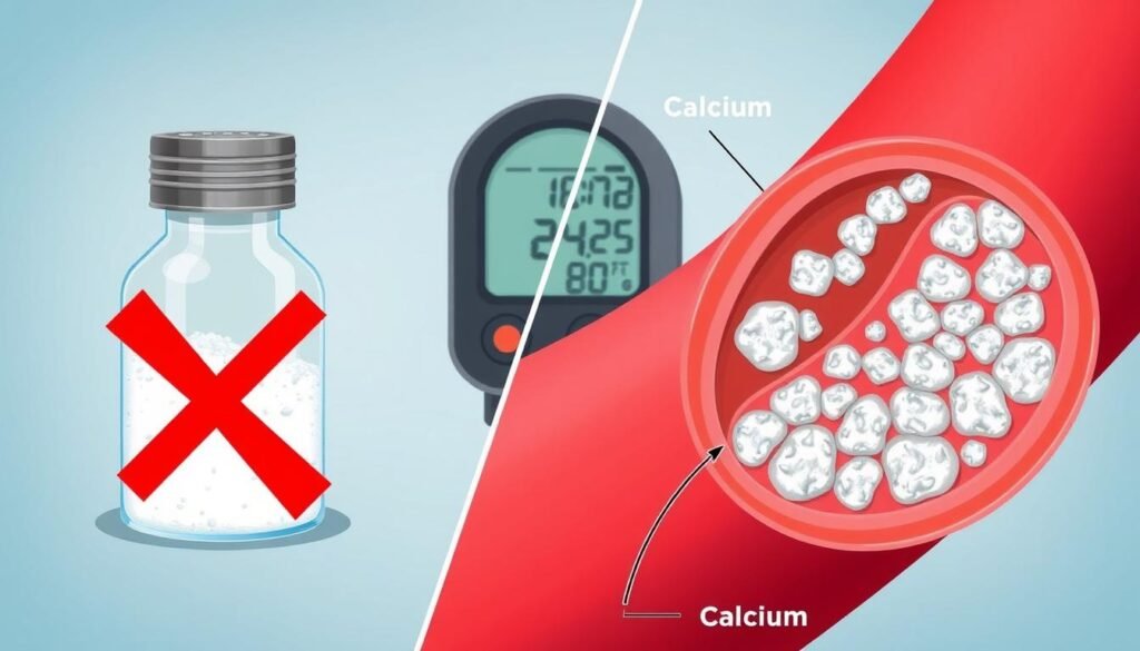 Salt shaker next to blood pressure monitor showing arterial calcification comparison