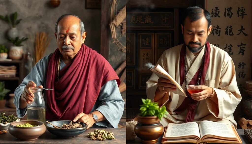 Traditional Ayurvedic and Chinese medicine practitioners recommending hot water Traditional Ayurvedic and Chinese medicine practitioners recommending hot water