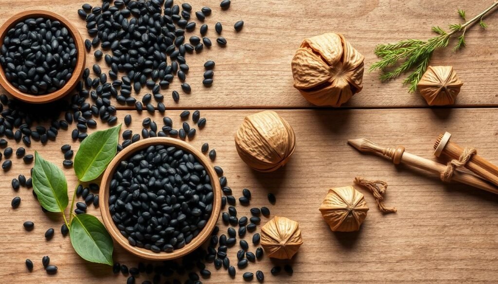 Traditional Chinese Medicine ingredients for preventing grey hair including black sesame seeds and walnuts