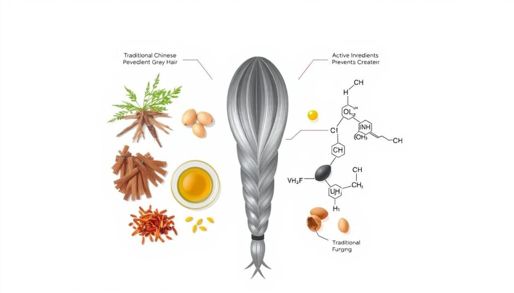 Traditional Chinese Medicine ingredients with scientific labels showing their active compounds