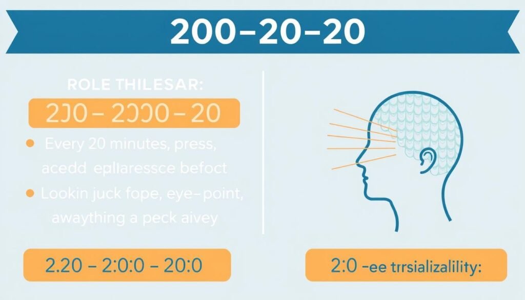 Visual representation of the 20-20-20 acupressure rule for eye strain relief Visual representation of the 20-20-20 acupressure rule for eye strain relief