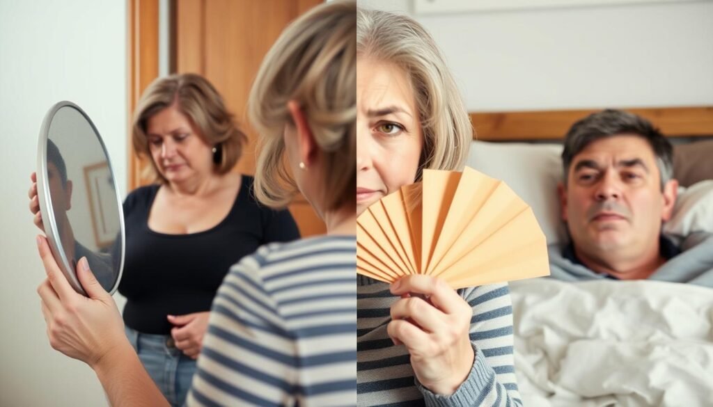 Woman experiencing multiple menopause symptoms affecting daily life Woman experiencing multiple menopause symptoms affecting daily life