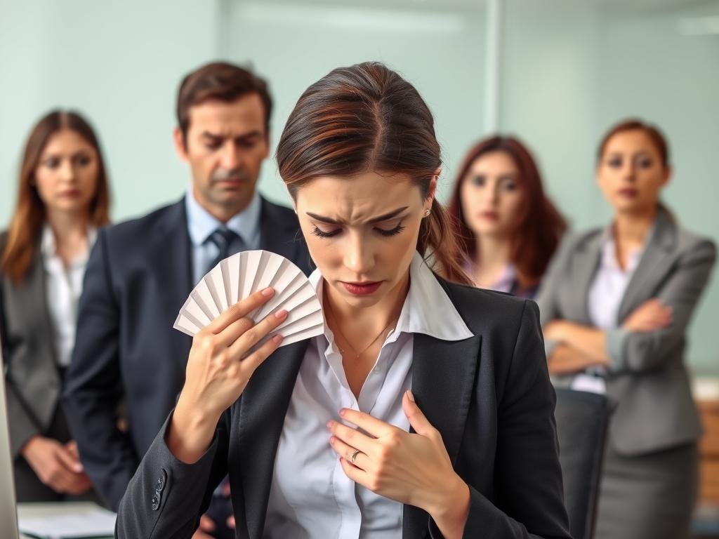 Woman experiencing physical symptoms of menopause including hot flashes Woman experiencing physical symptoms of menopause including hot flashes