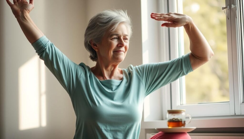 Woman practicing self-care for hormone balance during menopause Woman practicing self-care for hormone balance during menopause