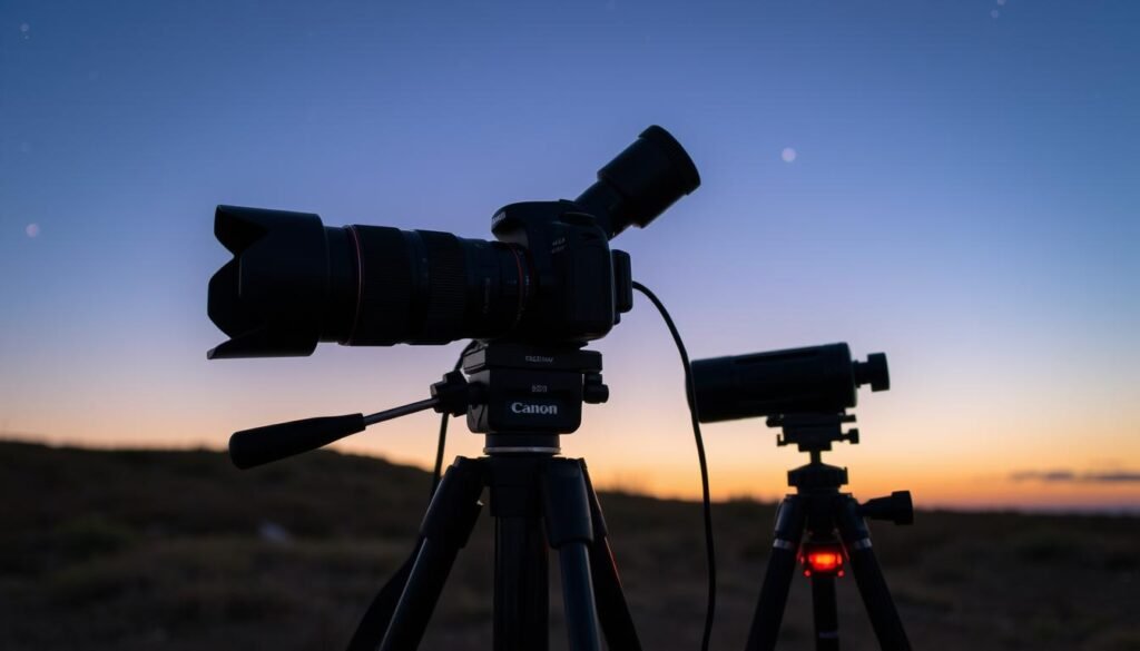 Camera equipment setup for astrophotography of celestial events this week