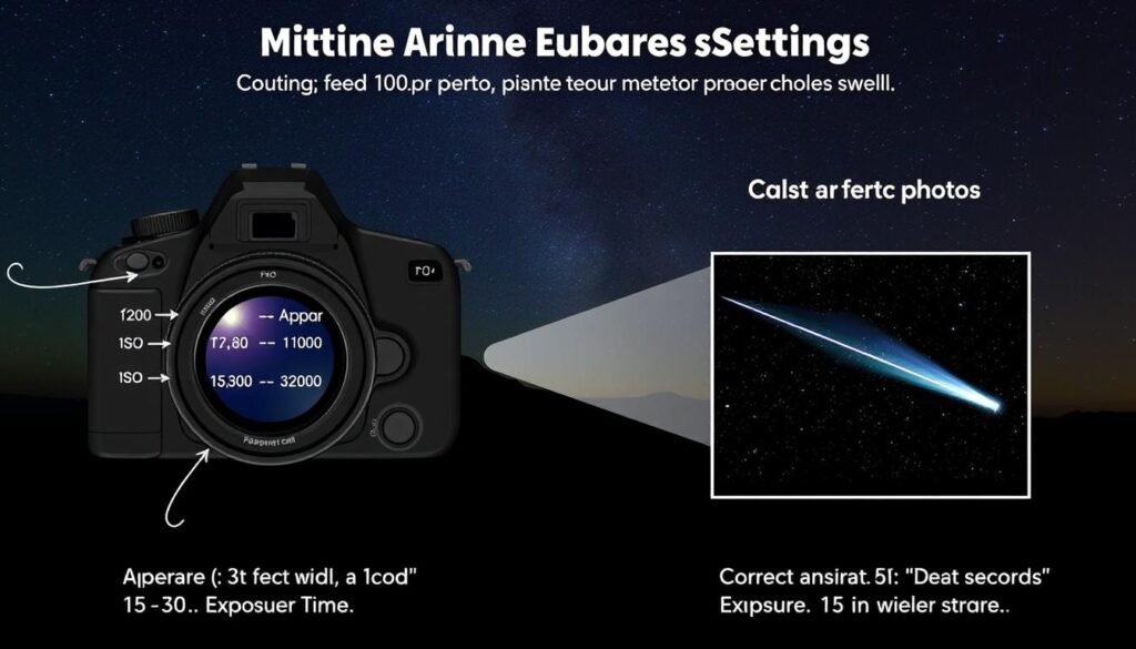 Camera settings diagram for photographing meteors during celestial events this week