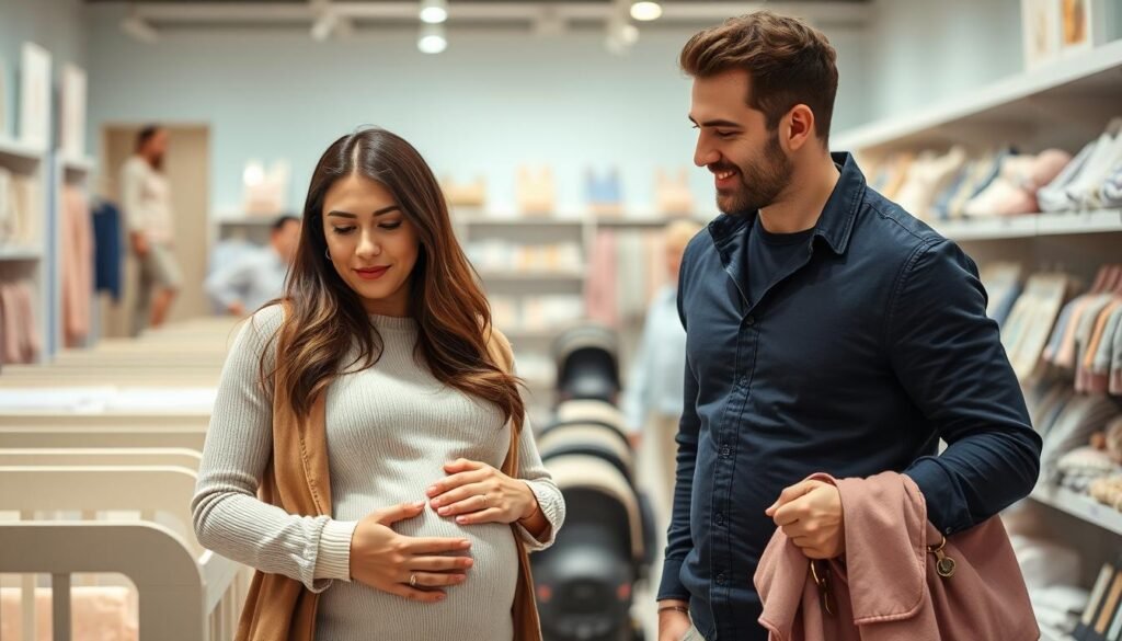 Catherine Paiz and Igor Ten looking at baby items in preparation for their child