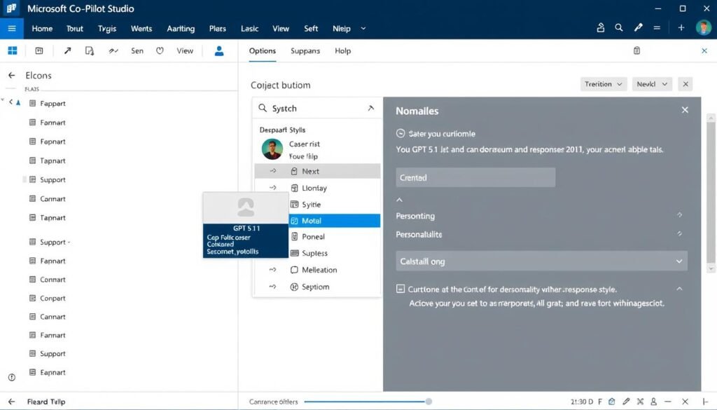 GPT-5.1 in Microsoft Copilot Studio interface showing the model selection dropdown