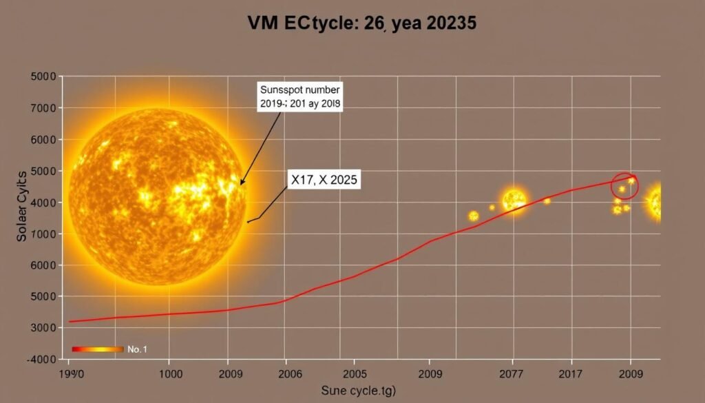 Graph showing solar activity during Solar Cycle 25 with the November 2025 X5.1 solar flare highlighted