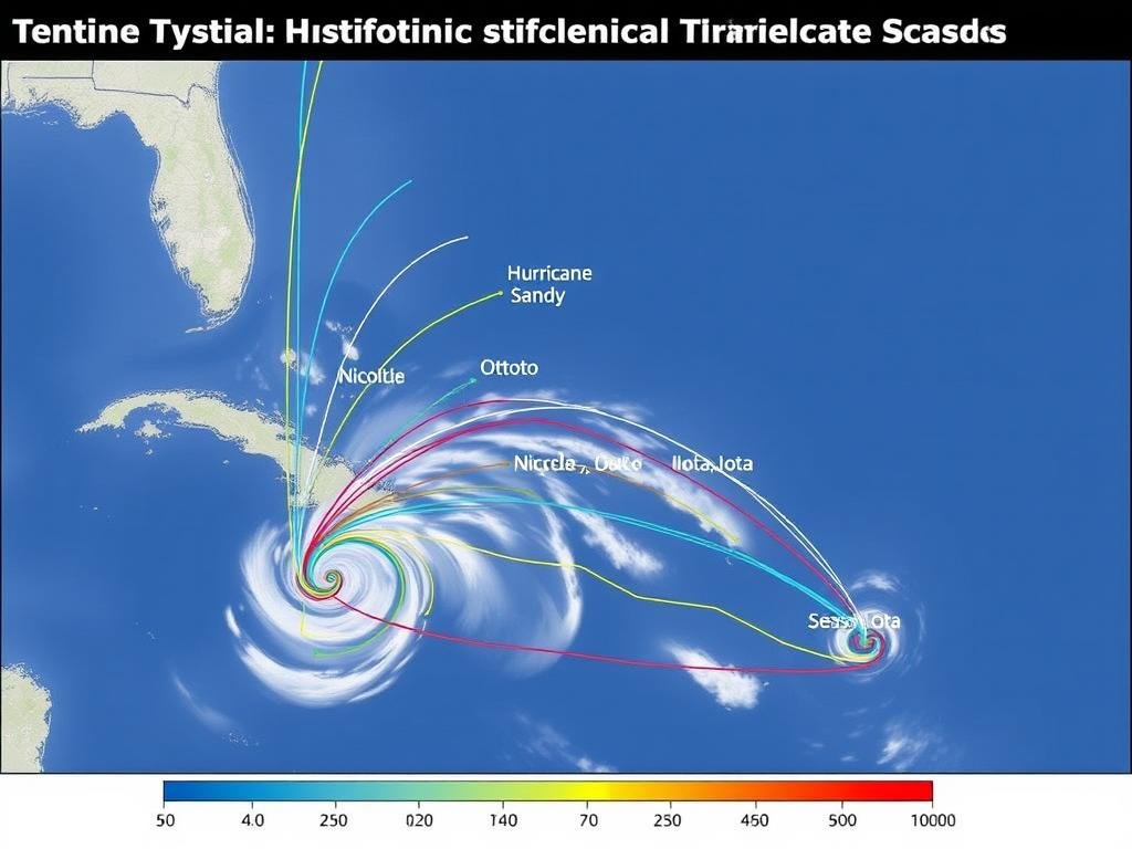 Historical track map of significant late-season Atlantic hurricanes in the past decade