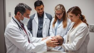 Medical professional examining infant during the infant botulism outbreak November 2025